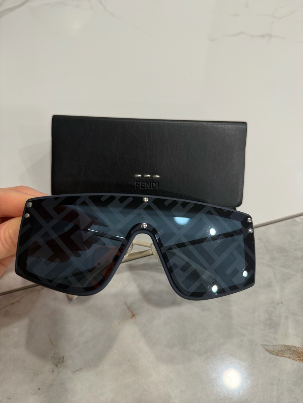 Fendi Oversized Shield Sunglasses in Dark Gray-Black